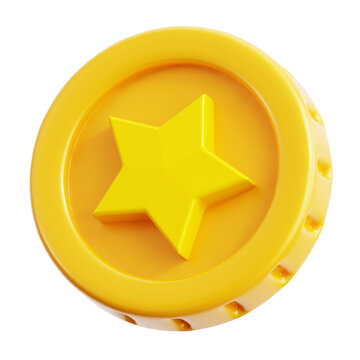 gold coin with star inside for game mone currency 3d icon assets illustration render design