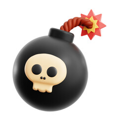 bomb ball with danger skull symbol and fire game ui assets 3d icon illustration render design