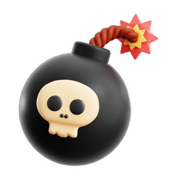 bomb ball with danger skull symbol and fire game ui assets 3d icon illustration render design