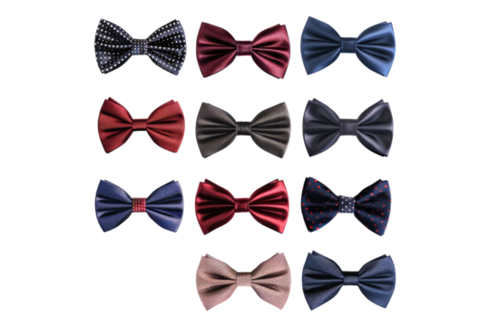 Set of bow ties isolated on transparent background
