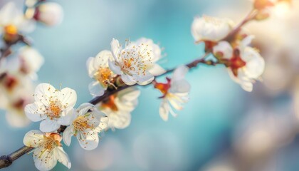 Fototapeta premium Blossoming Apricot Branches: A Serene Spring Abstract