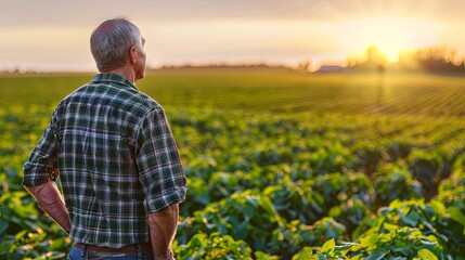 Fototapeta premium Agronomist Analyzing Soybean Growth in Field