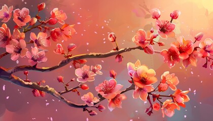 Obraz premium Blooming Beauty: A Spring Day with Stunning Japanese Cherry Blossoms - Sakura