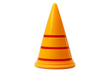 Fototapeta premium Bright orange traffic cone with red stripes, isolated on a transparent background. used for safety and traffic control in various settings.