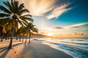 Beach with palm trees and sea