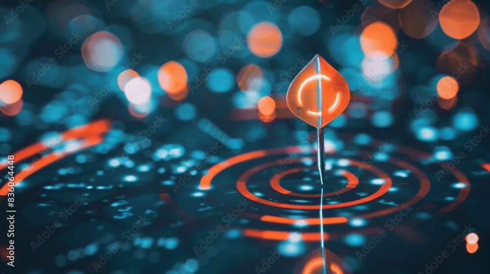 Aufkleber red dart target on blue bokeh background. 3d rendering