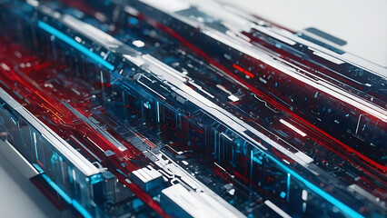 Obraz premium Red and Blue Abstract Digital Futuristic Design - Dynamic Modern Art