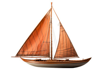 Obraz premium Detailed photo of a vintage sailboat with orange sails. Perfect for themes of navigation, sailing, and maritime history.