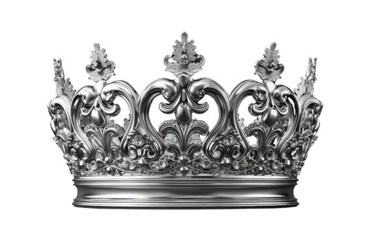 Detailed silver crown isolated on a transparent background. symbolizing royalty, luxury, and elegance with intricate design elements.
