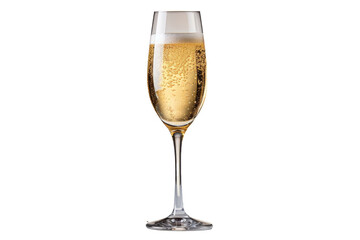 Elegant champagne glass filled with sparkling wine, showcasing bubbles and frothy top. Perfect for celebrations, toasts, and special occasions.