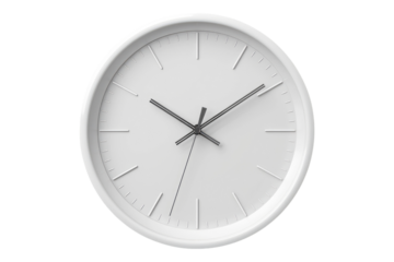 Simple white wall clock isolated on transparent background