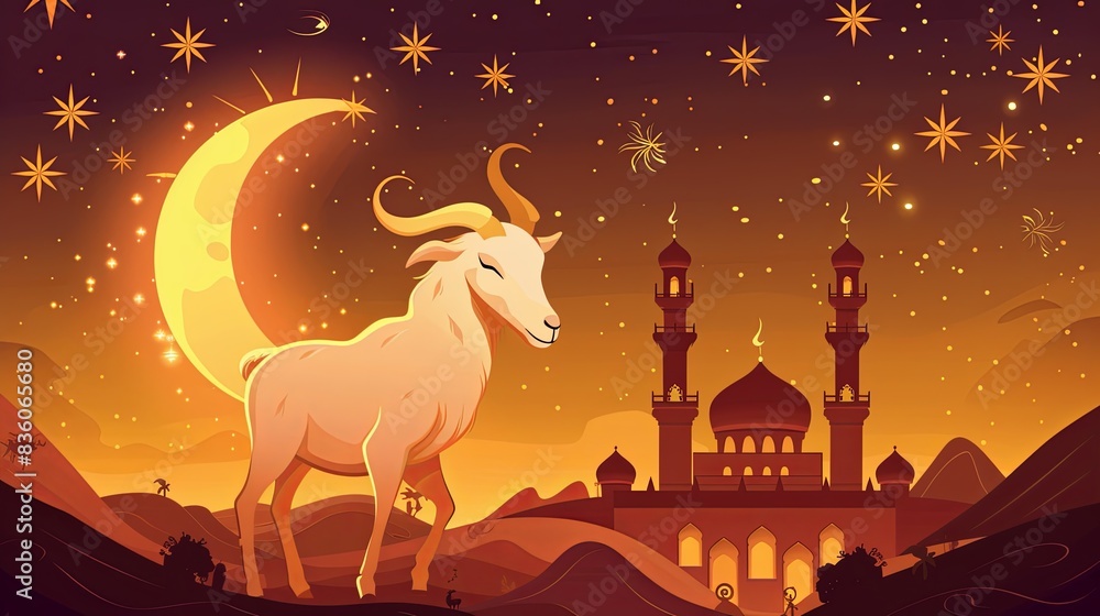 Wall mural eid al adha banner with goat illustration