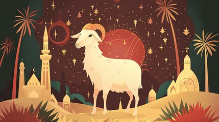 eid al adha banner with goat illustration