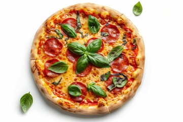 real Neapolitan Italian pizza called Margherita pizza on a white background