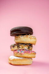 Various delicious donuts with different sprinkled decorations