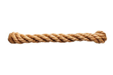 Isolated image of a thick brown rope with a knot on one end. Ideal for nautical, DIY, and adventure-themed projects.