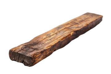 Raw wooden plank with a rustic, weathered appearance, perfect for woodworking, DIY projects, or natural decor in various settings.