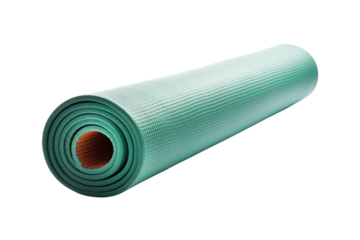 Rolled green yoga mat with texture, isolated on transparent background. Perfect for fitness, exercise, and wellness activities.