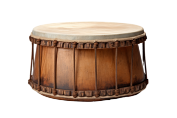 Traditional wooden drum isolated on a transparent background. showcasing craftsmanship and cultural heritage, perfect for music and cultural themes.