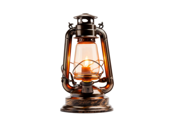 Vintage lantern with a warm glowing light, isolated on a transparent background. Perfect for design projects and decoration.