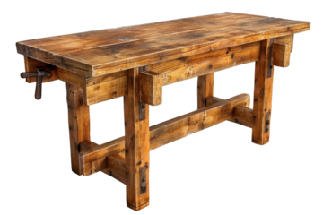 Vintage wooden workbench on a transparent background. ideal for carpentry, DIY, and industrial themes. Perfect for rustic and vintage settings.