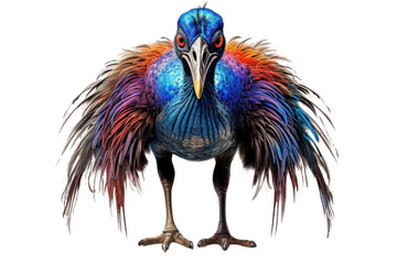 Fototapeta premium Vivid and colorful exotic bird with bright feathers, standing isolated on a transparent background. Perfect for nature, wildlife, and bird-themed projects.