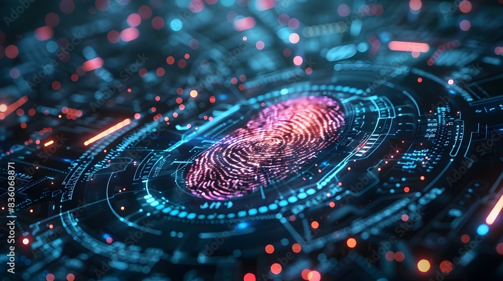 Poster biometric security system scanning fingerprint for high tech and secure access control