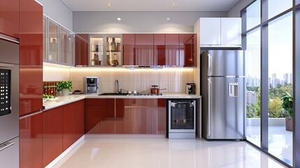 Fototapeta premium modern kitchen with fridge