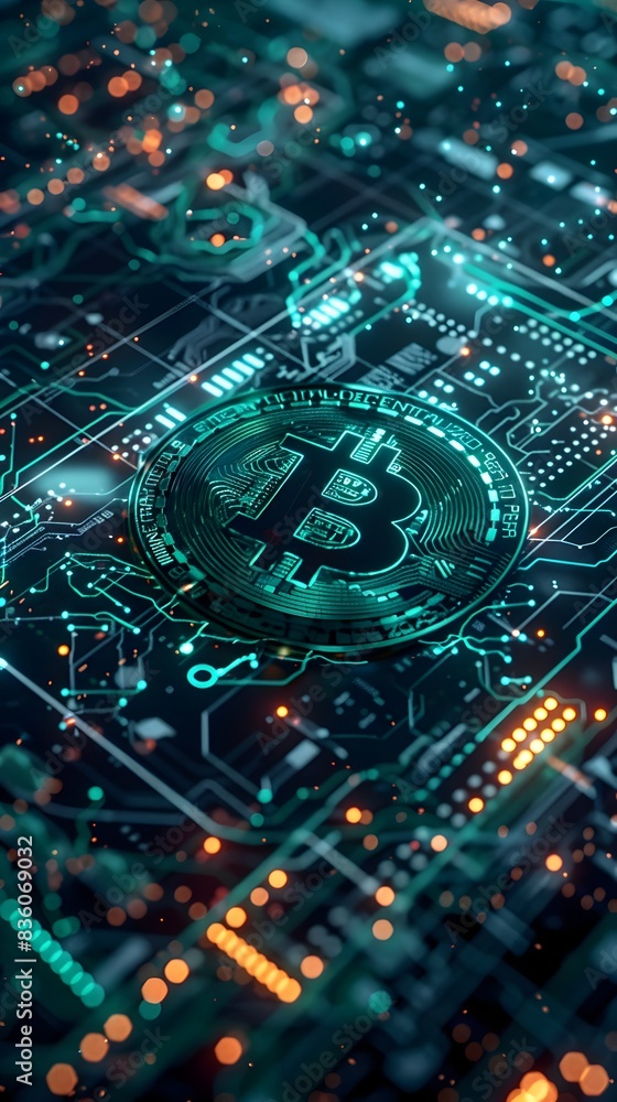 Aufkleber digital currency blockchain cryptocurrency concept with advanced technology symbols
