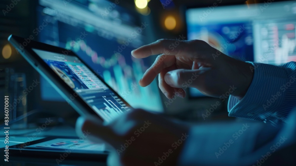 Leinwandbilder a financial planner explaining stock market trends and investment options to clients, using a tablet