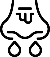 Simple, minimalist line drawing of a nose with droplets, possibly representing a runny nose