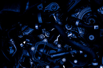 closeup of blue-purple car engine background