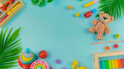 Obraz premium Blue creative desk with school supplies - education flat lay