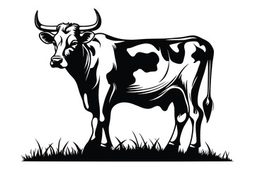 Vector drawing of cow isolated on white background, vector design