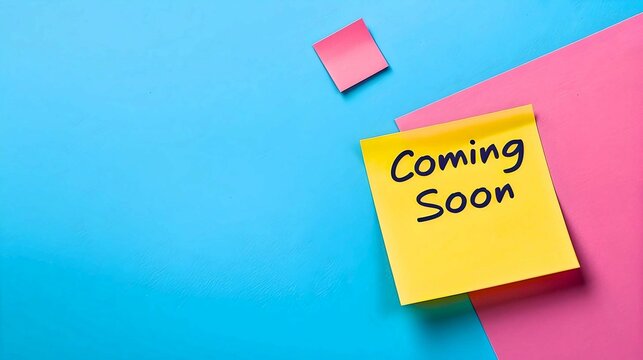 Colorful "Coming Soon" Note on Blue Background
