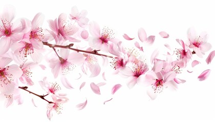 Obraz premium Pristine Beauty: Sakura Petals in Flight on a White Canvas - Stunning Banner Design (Aspect Ratio 7: