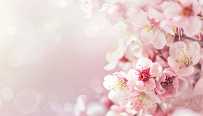 Fototapeta premium Pastel Pink Cherry Blossoms in Full Bloom: A Wide Header Perspective