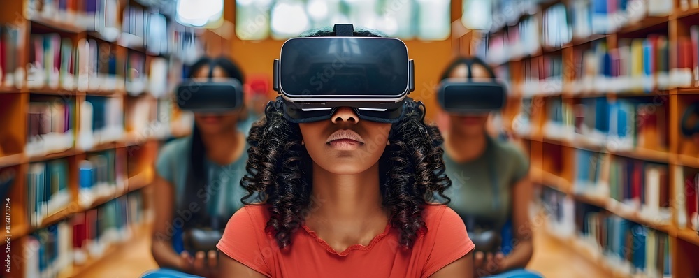Poster students utilizing immersive virtual reality technology for enhanced educational experiences in a li