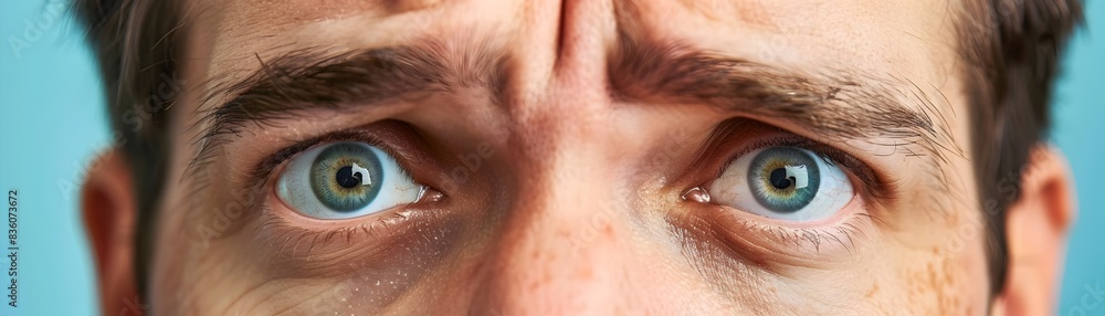 Poster pensive man with furrowed brows conveying confusion and introspection