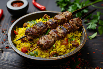 Kebab on saffron rice