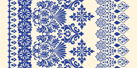 Abstract Traditional Scribble Style Hand Drawn Ikat Seamless Vector Pattern Trendy Fashion Colors Perfect for Allover Fabric Print or Wall Paper Damask Ethnic Concept Bright Orange White Tones