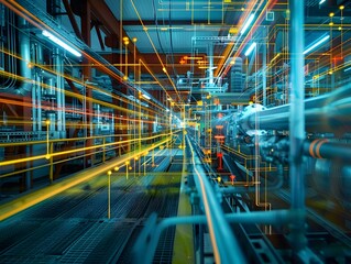 Obraz premium Illustration of Ensuring seamless data flow between different systems and platforms within the industrial ecosystem. Ai Generate.