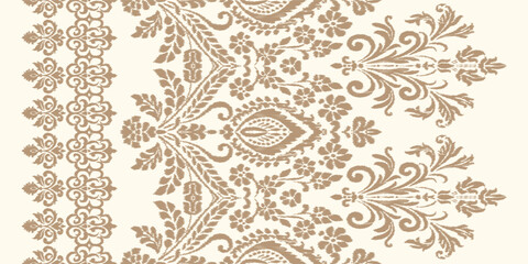 Abstract Traditional Scribble Style Hand Drawn Ikat Seamless Vector Pattern Trendy Fashion Colors Perfect for Allover Fabric Print or Wall Paper Damask Ethnic Concept Bright Orange White Tones

