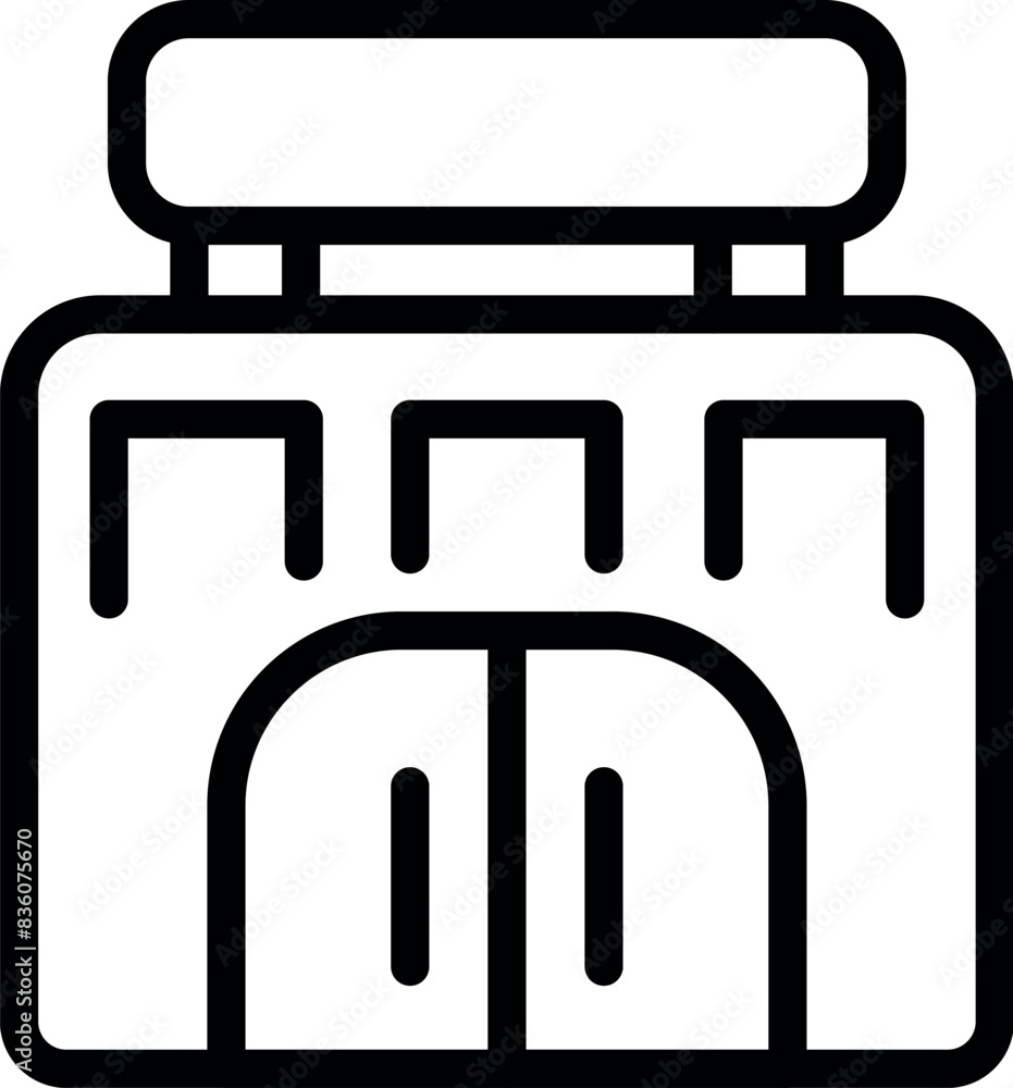 Poster simplified black line icon representing a storefront with a sign, suitable for web and app design