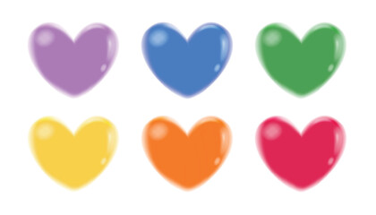 Collection of liquid 3d hearts isolated on white background. Love symbol icon set. Gradient heart shape vector illustration.
