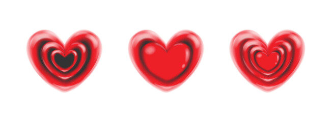 Collection of liquid 3d hearts isolated on white background. Love symbol icon set. Gradient heart shape vector illustration.
