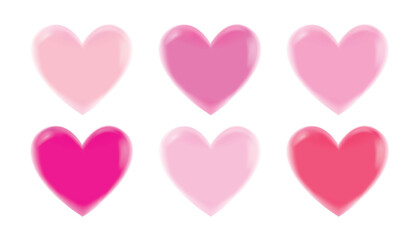 Collection of liquid 3d hearts isolated on white background. Love symbol icon set. Gradient heart shape vector illustration.
