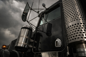 Black Semi-Truck Door and Exhaust