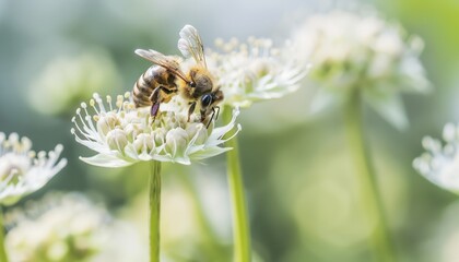 The Beauty of Pollination: A Close-Up of a Bee and Astrantia Flower