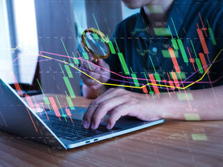 Investors analyze the stock market Investment strategy and business growth analysis long term...